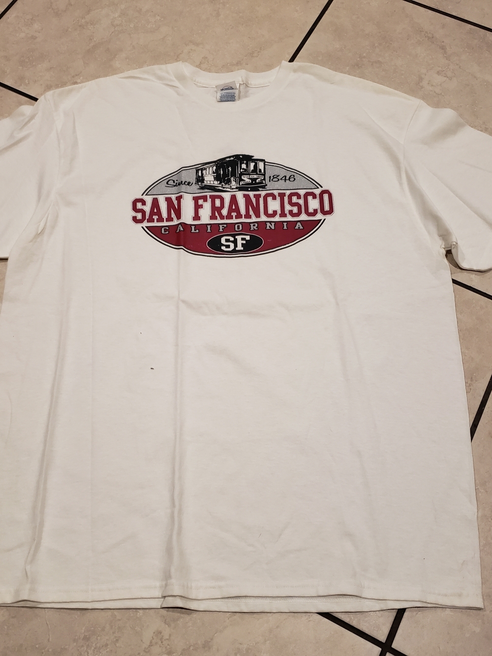 Delta White Short-Sleeve Tee with Red & Black San Francisco Graphic